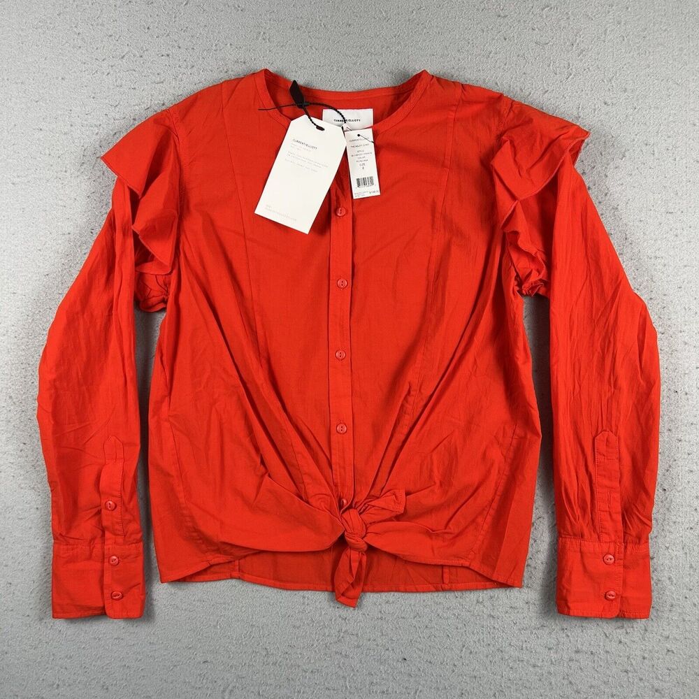 NWT Current Elliott The Asley Poinciana Orange Long Sleeve Button Up Blouse 2‎